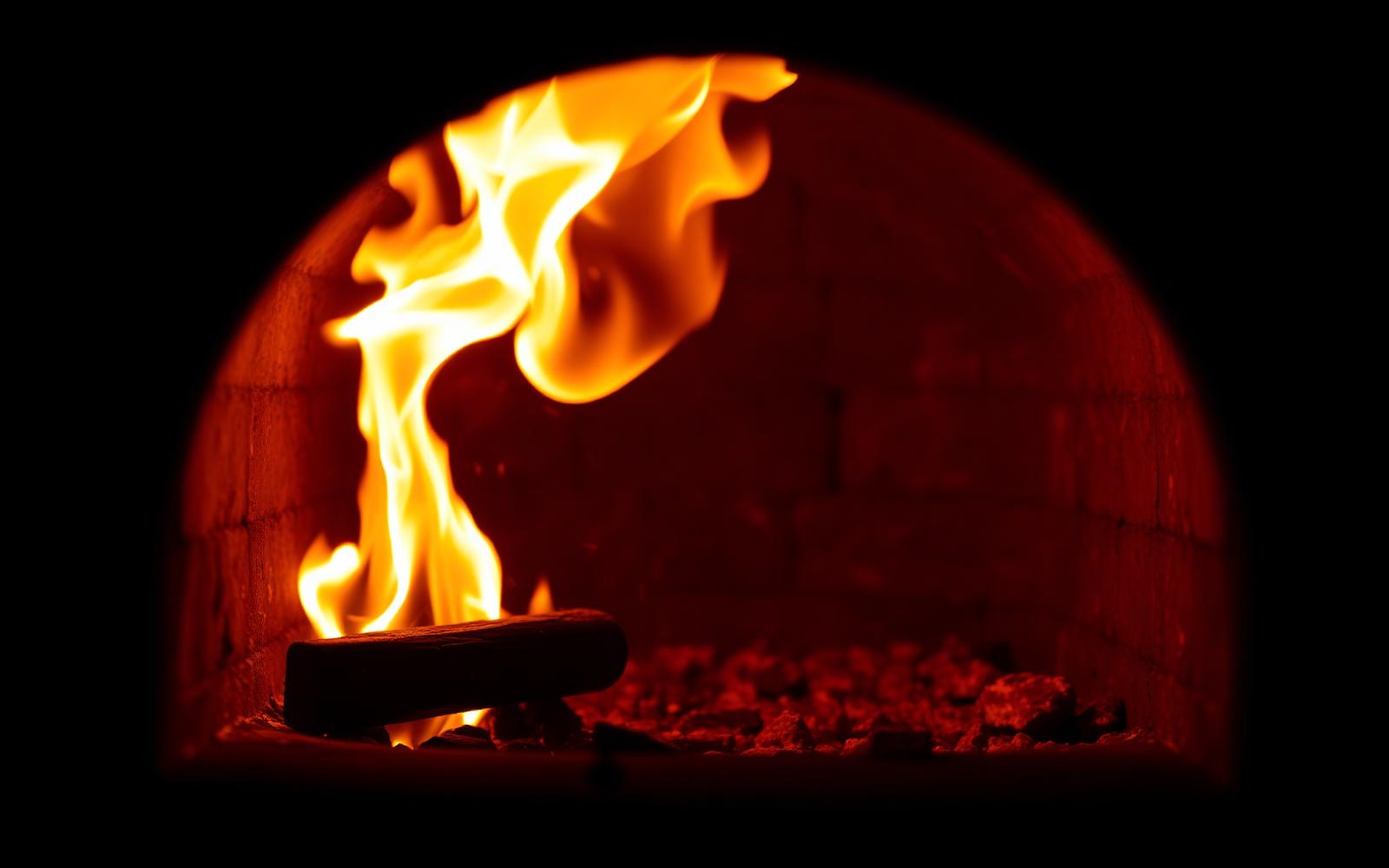 Live flame inside a portable high-heat pizza oven